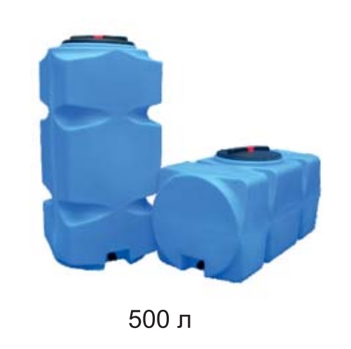 Танк 500 л горизонтальный с фланцем и крышкой с клапанами, со сливом (Синий) [Т500ГФК23]